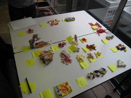 sweets laid out on a table in sets