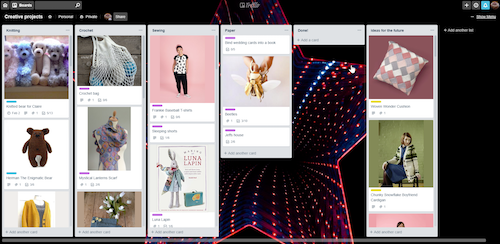 A screenshot showing my craft projects set up in cards with images
